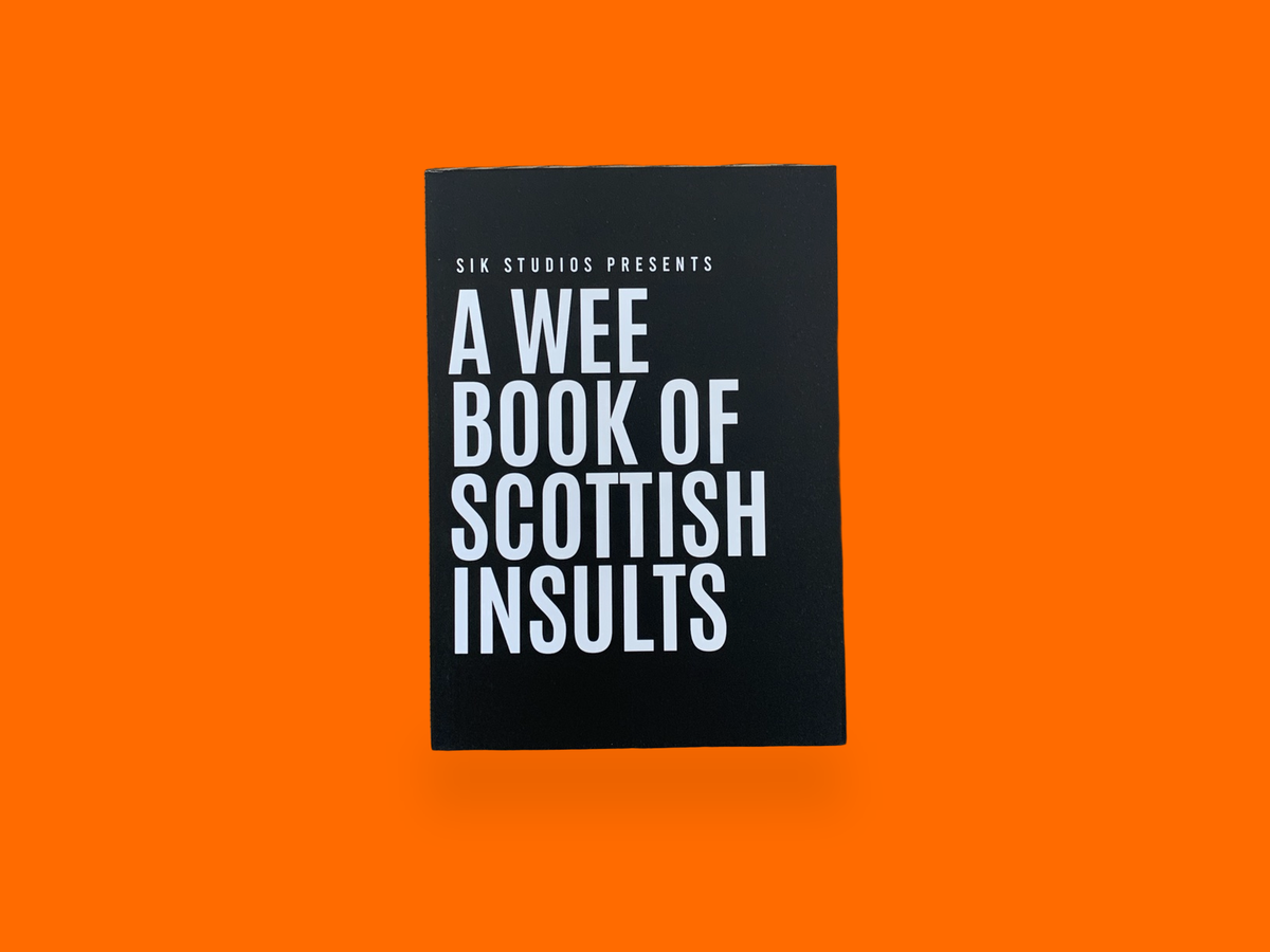 A Wee Book of Scottish Insults on an orange background