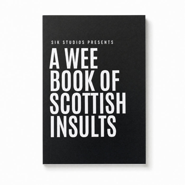 A Wee Book of Scottish Insults, black A6 cover on white — wholesale listing